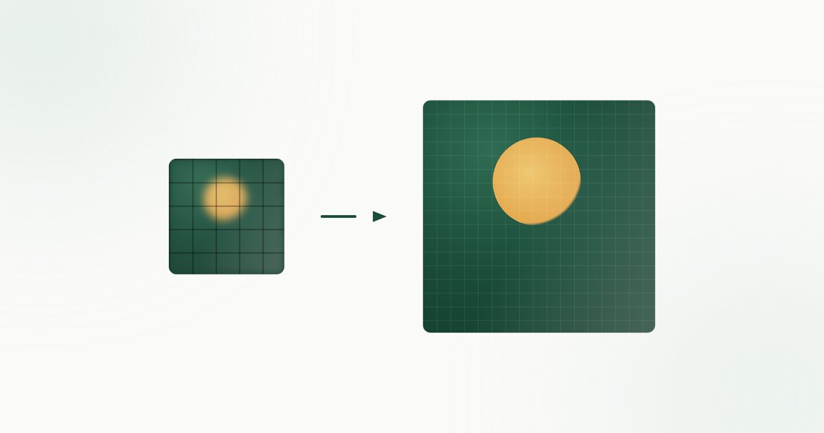 A small pixelated image enlarged into a sharp, detailed version by an AI upscaler